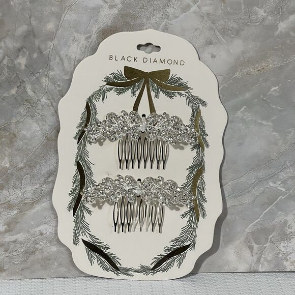 Bridal Wedding Hair Comb Set of 2 Silver Tone Rhinestone Embellished Floral - Picture 9 of 9